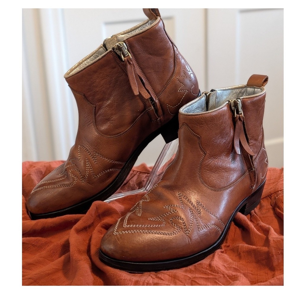 Golden Goose Zanja Boots EU 39 Brown Leather Western Cowboy Ankle Made in Italy